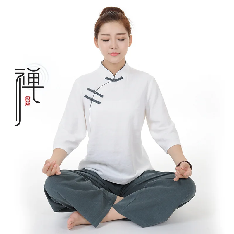 

5XL Cotton Linen Women Martial Arts Yoga Tai Chi Set Chinese Traditional Shirt+pant Meditation Wushu Kungfu Casual Workout Set