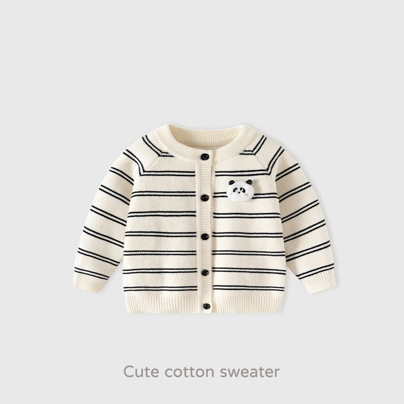 

Infant Baby Girl Sweater Striped Thick Warm Toddler Boy Knitwear Winter Single Button Closure Panda Appliques Kids Girl Cardigan