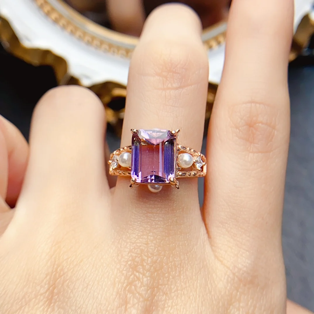 FS 8*10mmNatural Ametrine Fashion Ring for Women S925 Sterling Silver Charm Fine Party Weddings Jewelry With Certificate MeiBaPJ