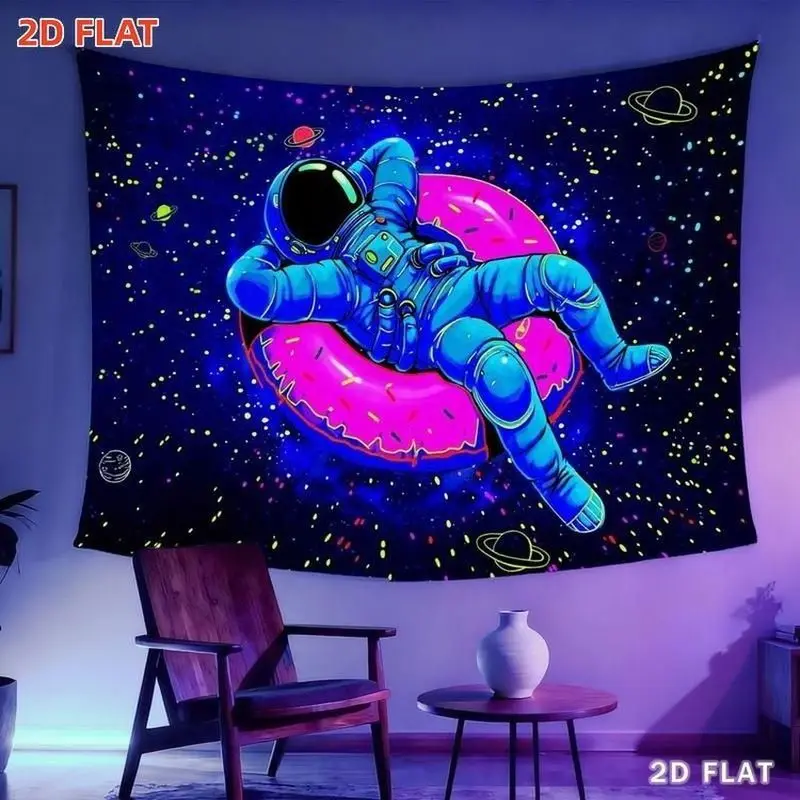 VIKAMA Astronaut Donut Tapestry Space Galaxy Planet Polyester Wall Hanging Aesthetic Bedroom Dorm Living Room Home Decor