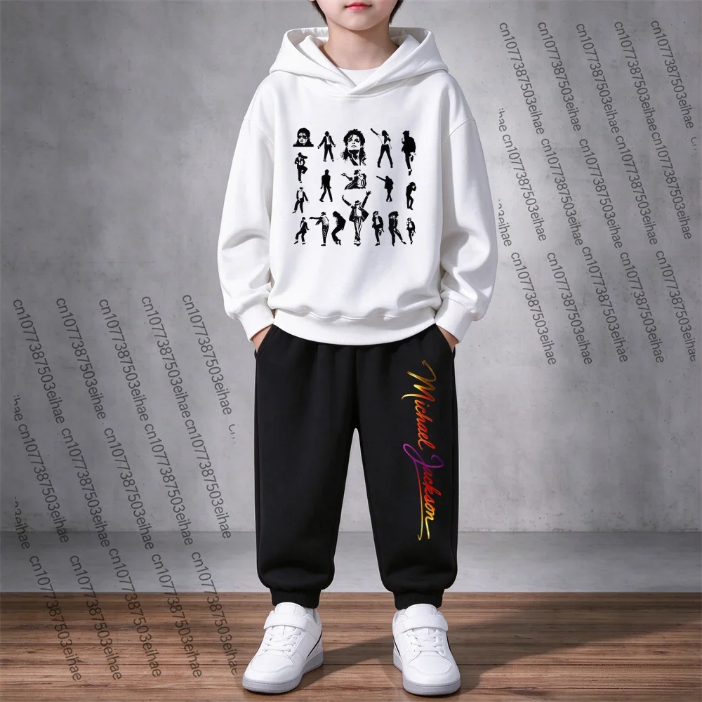 Kids Hoodie Pants Two-Piece Suit 3-12Y Boys Girls Michael Jackson Printed Autumn Long Sleeve Hooded Sweatshirt Daily Outfit