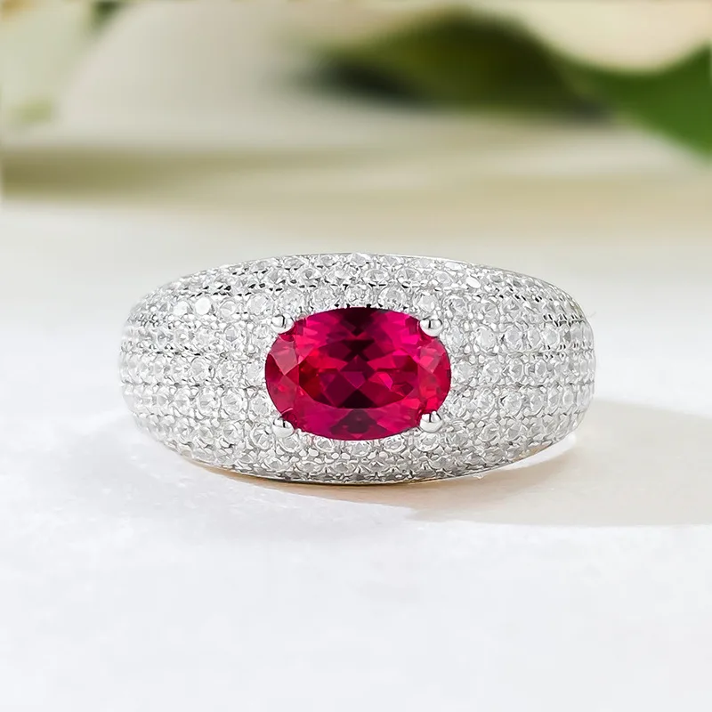 New Ruby 5 * 7 Full Diamond Ring Set with Zircon, Stylish and Simple Ring