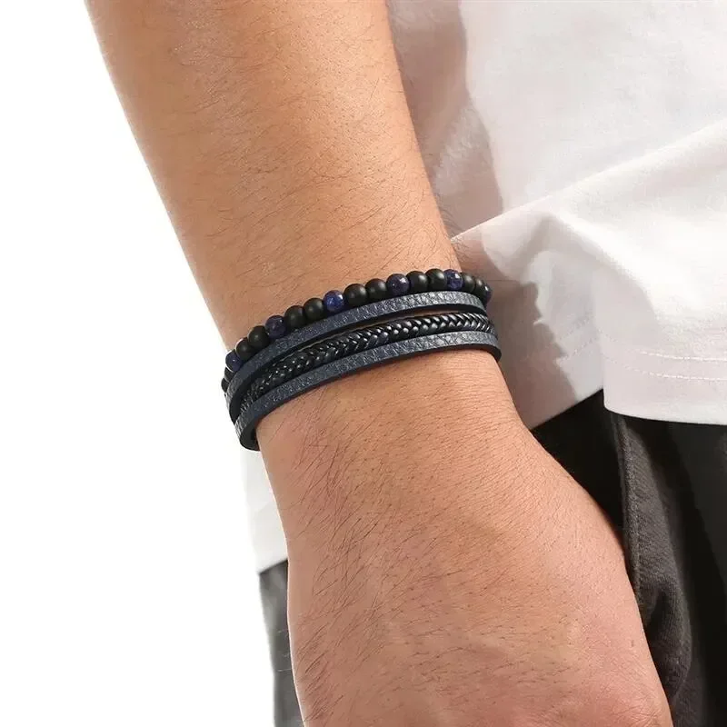 Men Leather Bracelet Браслет Classic Fashion Tiger Eye Beaded Multi Layer Leather Bracelet for Men Jewelry Gift Pulseras