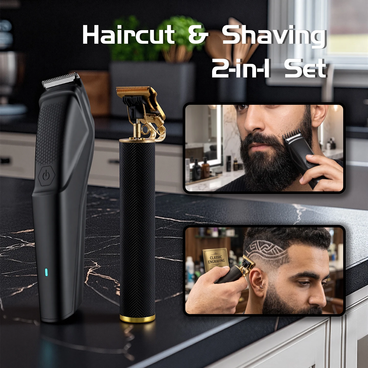 AUTHONE 2026 Haircut & Shaving 2-in-1 Set For Men with Ten Limit Combs Electric Hair Clipper Cordless Shaver USB Fast Charging