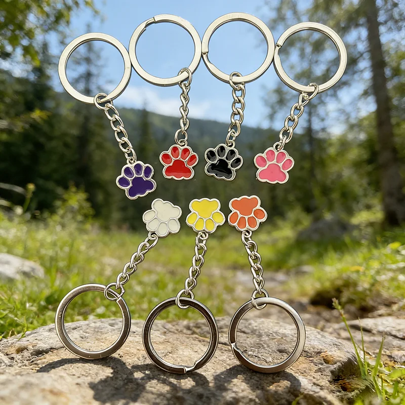7-teiliges Set Bunte Katzenpfoten-Schlüsselanhänger aus Zinklegierung mit Emaille-Tierpfoten-Anhänger als Taschenanhänger und Geschenk – Detail 4