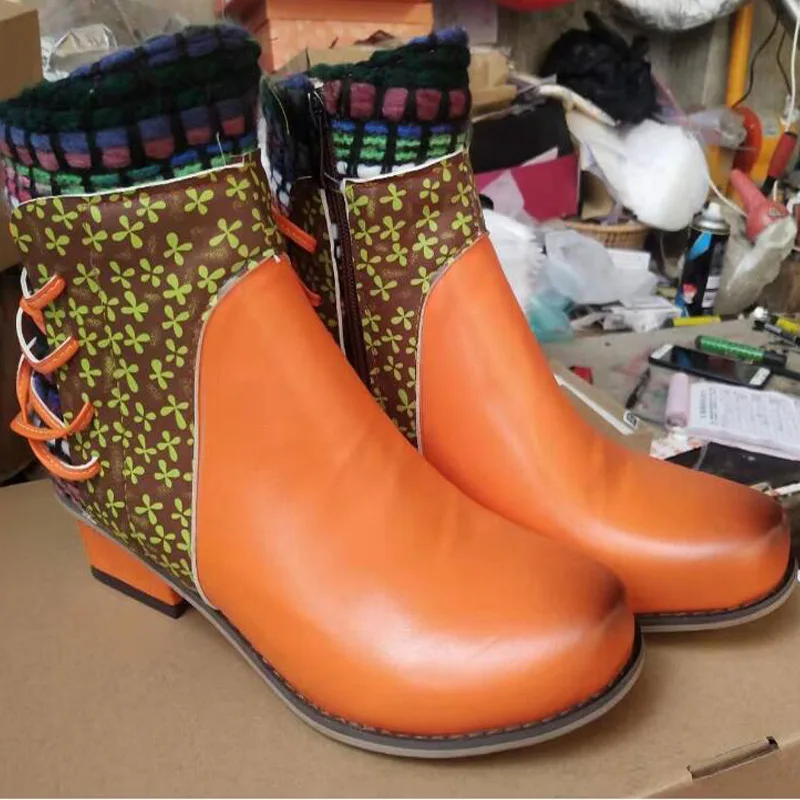 Autumn and Winter New Design Foreign Trade Europe Short Boots Women Ethnic Style Roman Trend Boot Low Heel Short Boots for Lady