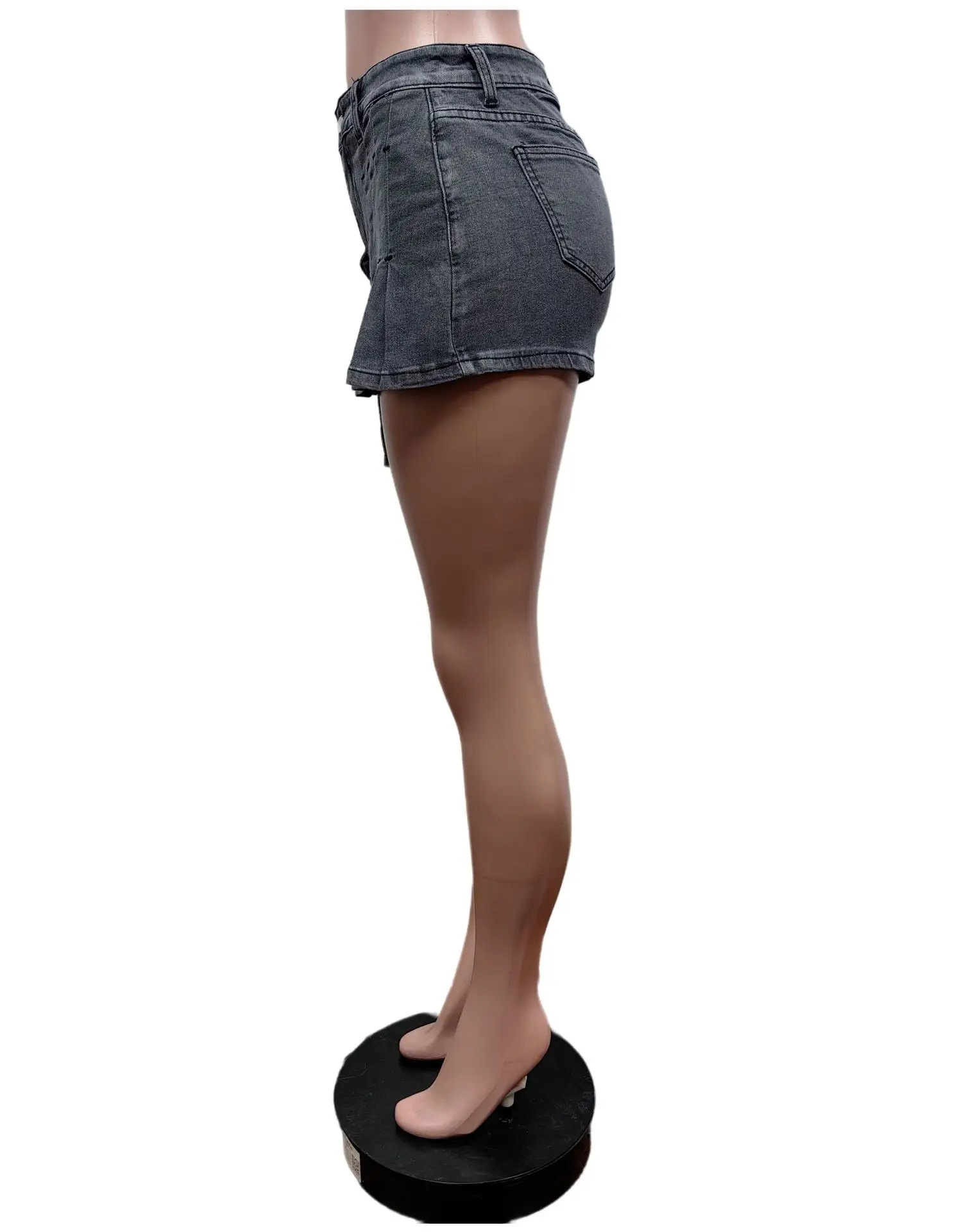 Women Denim Shorts Solid Washed High Waist Jeans Skinny Spliced Distressed Washed Sexy  Patchwork Zipper Fly Slim Fit