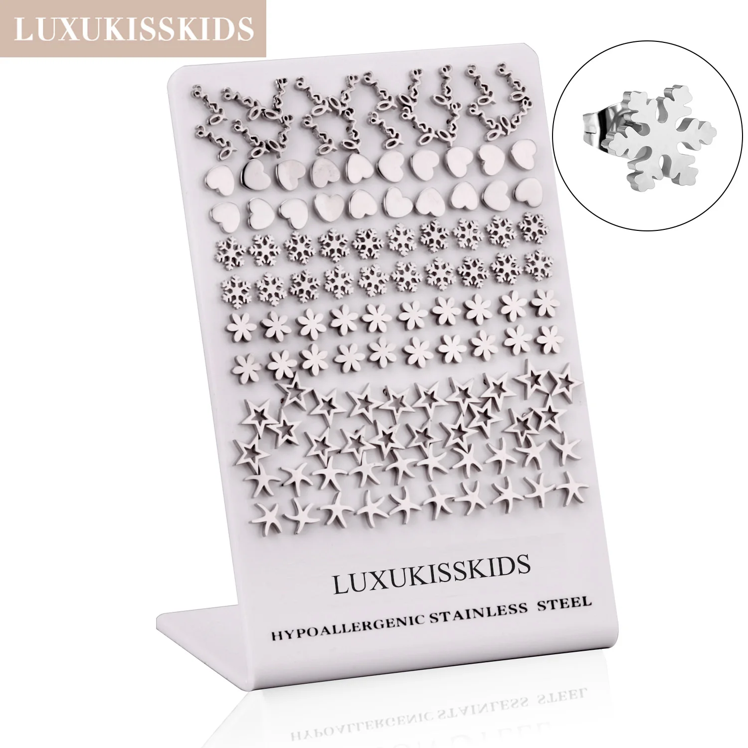 LUXUKISSKIDS 60paris/Lot Mix Design Casual Small Earrings Set Stainless Steel Rose Cherry Butterflies Fish Star Charms Cute Stud