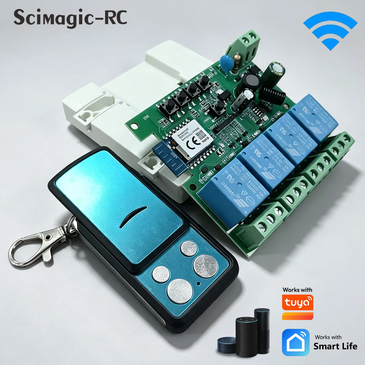 4-fach WLAN-Schalter DIN-Schienen-Smart-Breaker-Controller RF433-Empfänger für Motor, Licht, Garagentor Kompatibel mit Tuya Smartlife Alexa