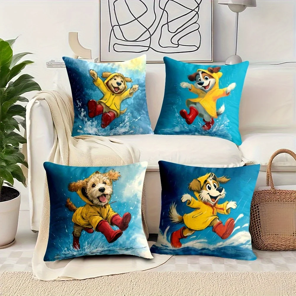 Yellow puppy raincoat pattern digital printing pillow cover Short plush Suitable living rooms bedrooms sofas throw cushion cover
