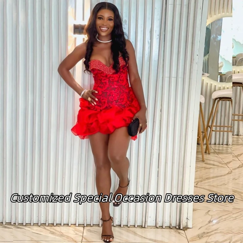 

Изысканные красные платья с оборками на день рождения, 2025 г., сексуальные женские платья по индивидуальному заказу с нежной аппликацией, платье для выпускного вечера, Vestido De Festa