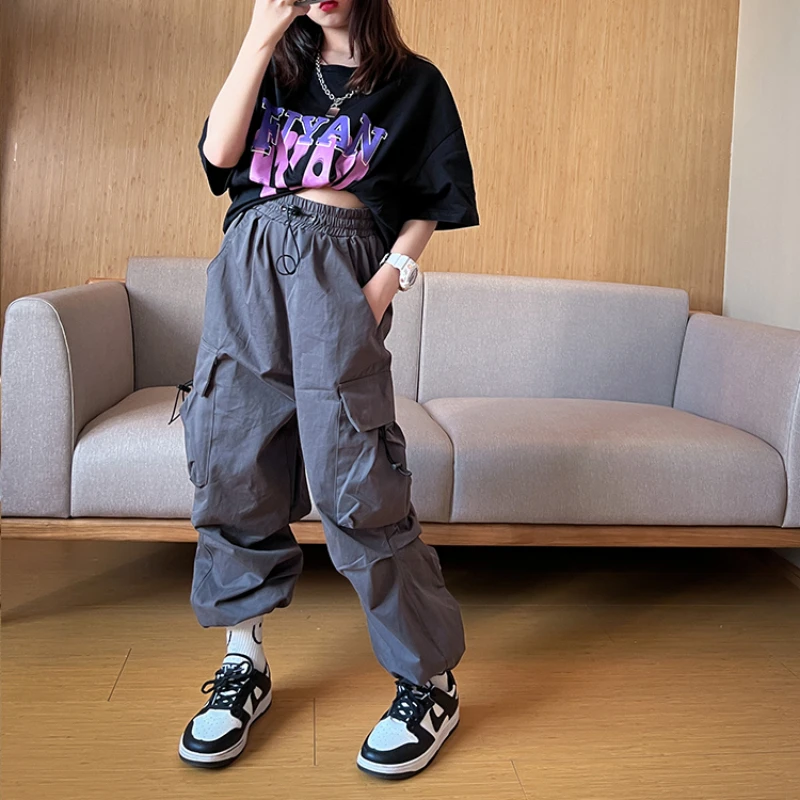 Casual Pants Women Pockets Cargo Trousers Spring Summer Harajuku Stylish All-match Cool Ins Loose Ankle-tied Designed New Unique