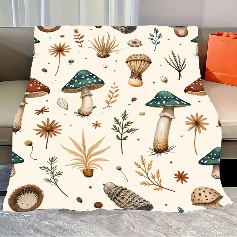 

1 шт. фланелевое одеяло с лесными грибами и цветочным принтом, уютное одеяло для домашнего декора