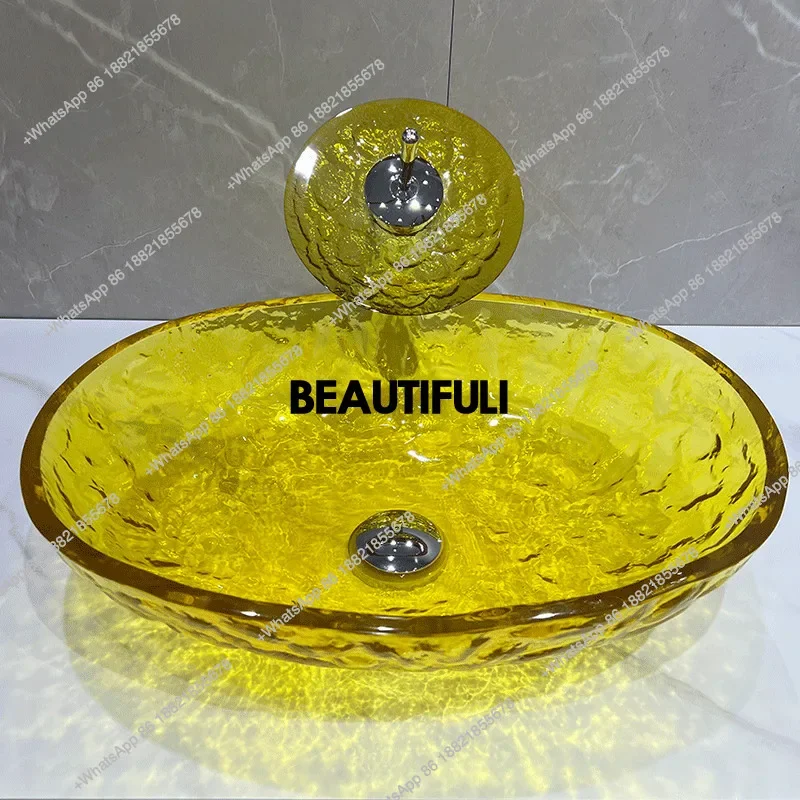 

RR Hot melt transparent tempered glass washbasin creative art basin transparent countertop basin washbasin wash basin hotel