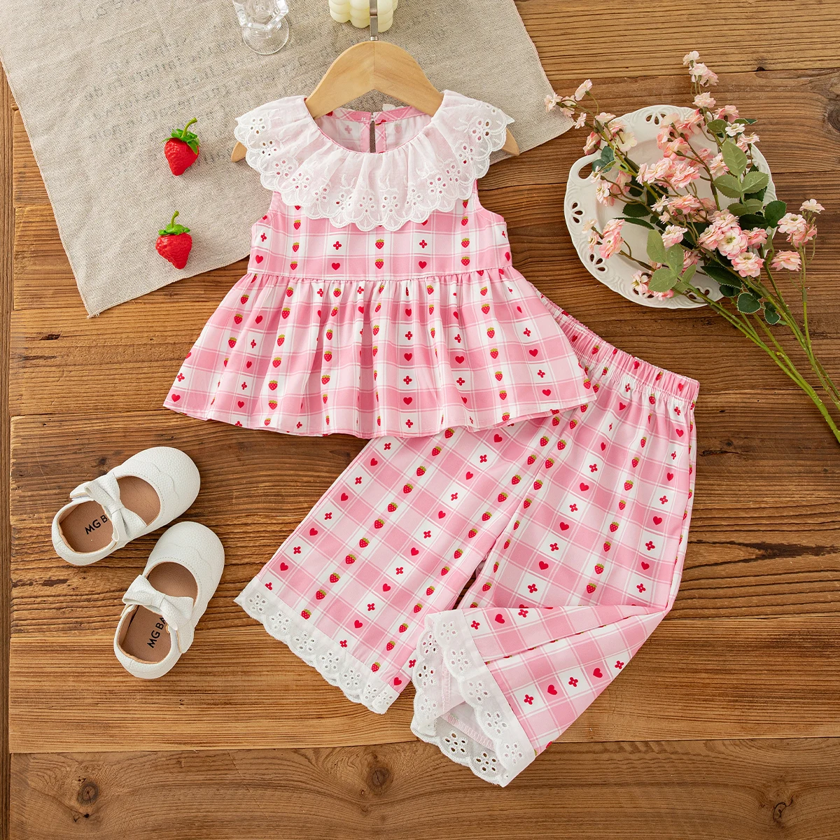 Summer New Baby Girl Plaid Two-Piece Set Casual Style Children'S Sleeveless Clothes (9 Months -4 Years Old)