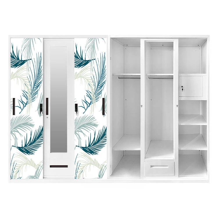 Metal Wardrobe Steel Cabinet  Almirah Bedroom Metal Furniture Closet Fancy Flower Wardrobe for bedroom storage