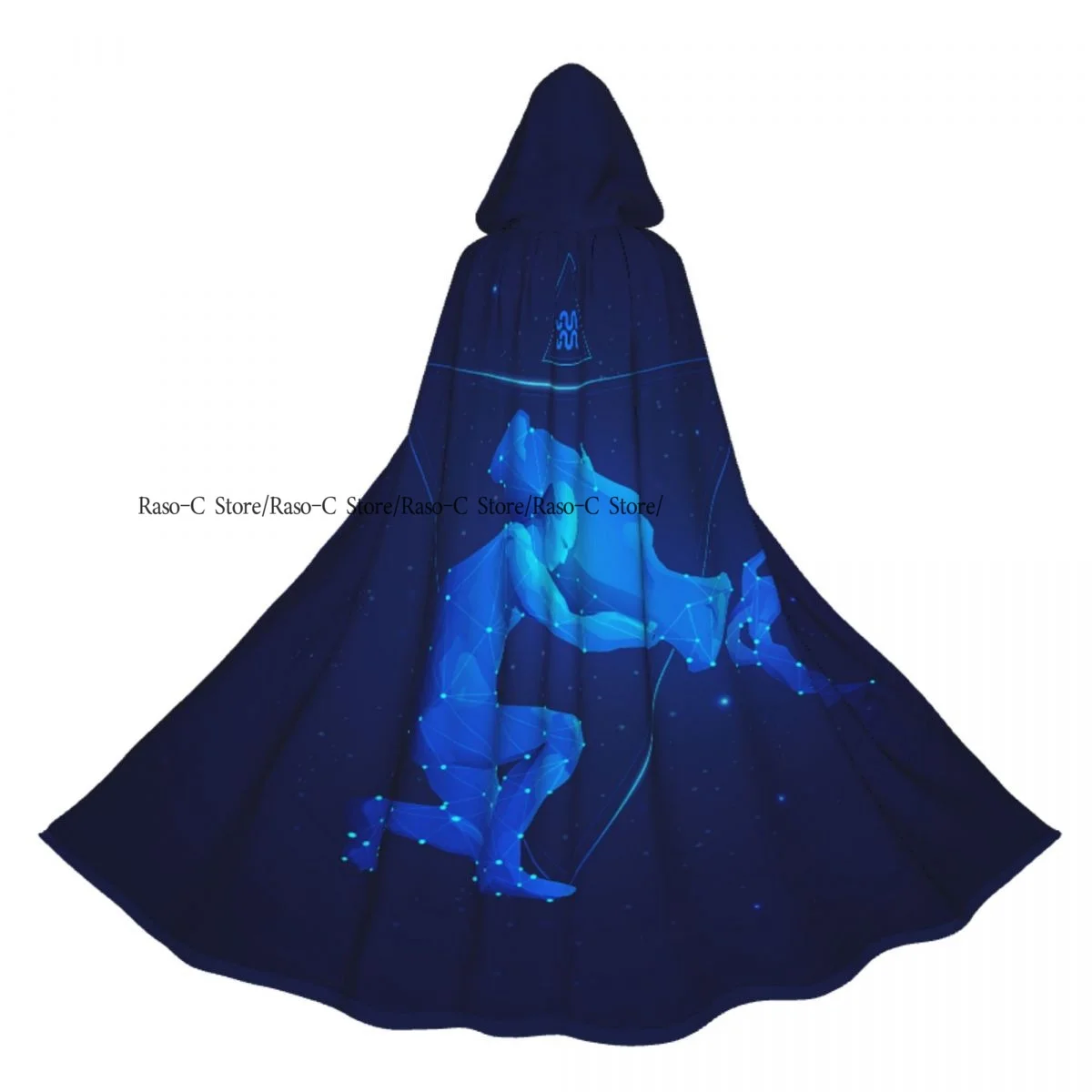 Unisex Adult Aquarius Zodiac Print Cloak with Hood Long Witch Costume Cosplay