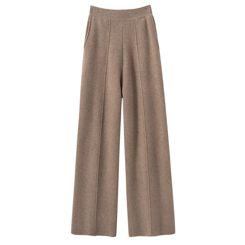 

Women Wide Leg Pants Elastic Waist Casual Loose Pants For Autumn Winter 100% Cashmere Knitwear Comfort Fashion Trousers
