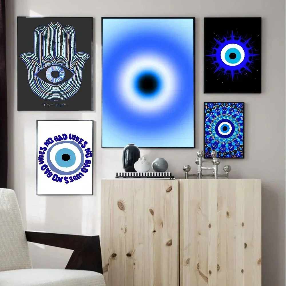 ملصق ورقة بيضاء لغرفة الدراسة ، ديكور حائط ، فن حائط ، عين شريرة ، فن تجريدي ، جودة عالية