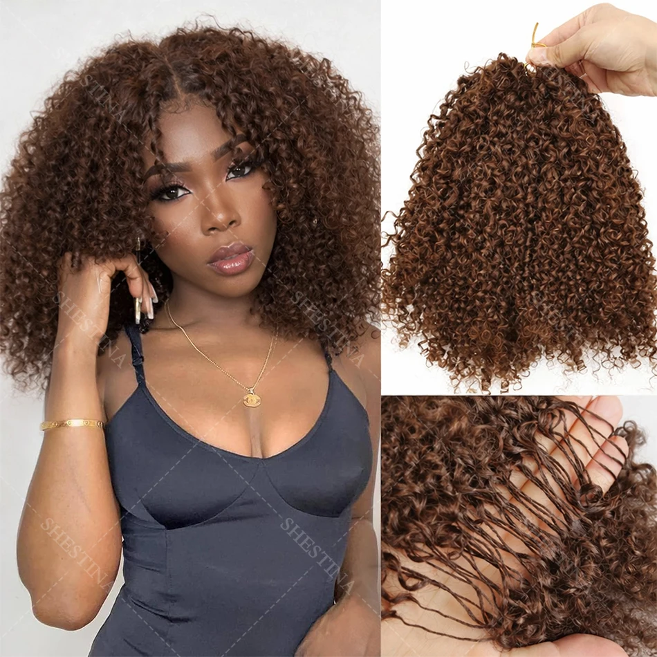 

Шоколадно-коричневые странные вьющиеся крючком наращивание человеческих волос для косичек в стиле бохо без узлов, предварительно разделенные маленькие спирали, вьющиеся волосы с перьями