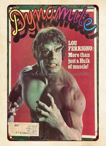 Arte de pared de decoración moderna, portada de la revista Dynamite de 1978, letrero de metal de Lou Ferrigno, aluminio