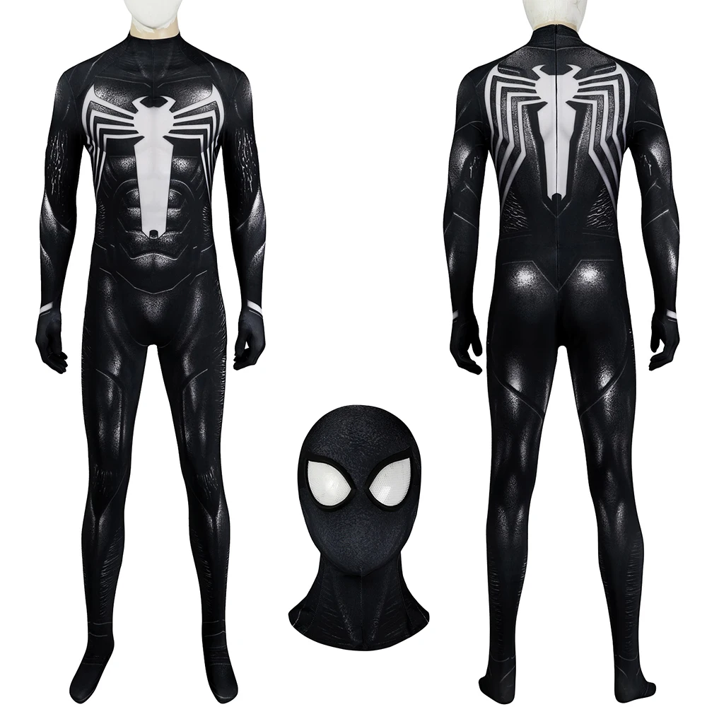 PS5 العنكبوت 2 Vemon Symbiont تأثيري بيتر باركر بدلة سوداء خارقة Zentai ارتداءها سبايدرمان دنة هالوين زي الكبار