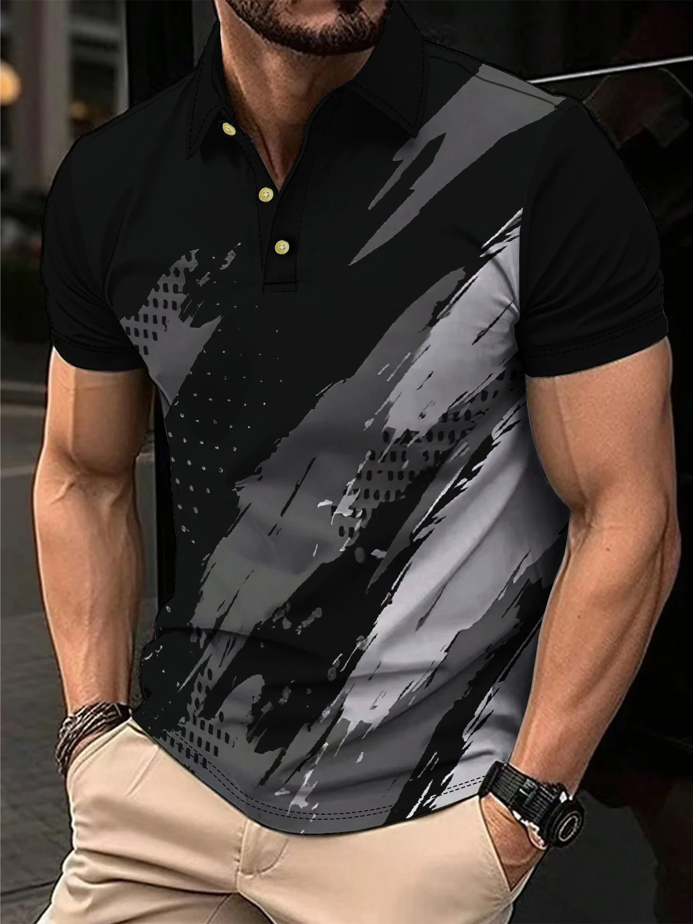 

Fashion Men's Button Polos T-Shirts Short Sleeve Summer 3d Printed Street Gradient POLO Tees Size Casual Tops Men‘s ciothing