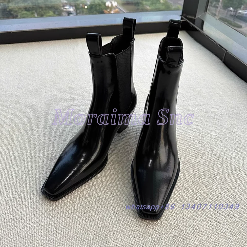 

Small Square Toe Leather Chelsea Boots Black Solid Concise Style Elegant Slip On Women's Ankle Boots Autumn Winter 2024 Newest