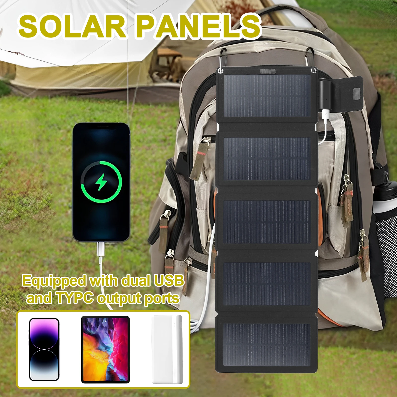 20W Folding Solar Panel Charger Waterproof Portable Solar Panel Outdoor USB TYPC Solar Power Phone Chargers for Camping