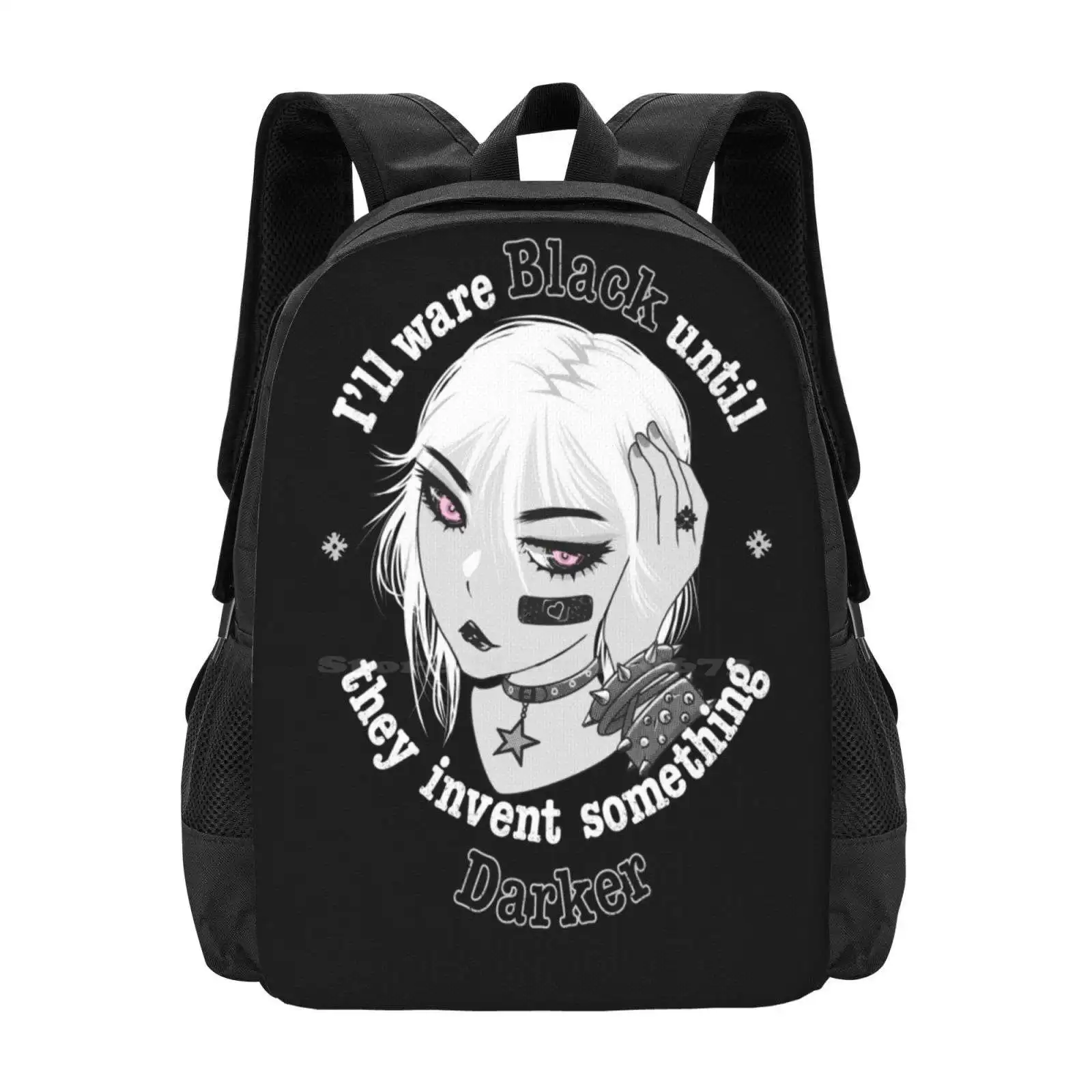 I Will Wear Black Until Invent Something Darker Anime Girl Pattern Design Laptop Travel School Bags Anime Manga Cute Quote Weeb