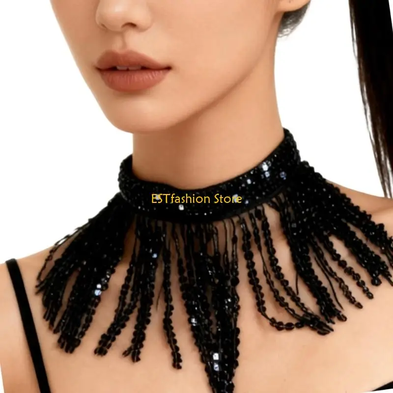 

Y5GC украшения для танца живота, аксессуары для танцев на Хэллоуин, колье с бахромой и кисточками, ожерелье для вечеринки на