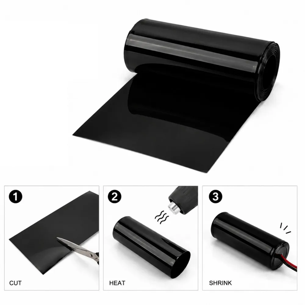 Black PVC Of 18650 Battery Packs Cable Sleeve Width 30mm -300mm Heat Shrink Tube Packaging Protection Lithium Battery Film