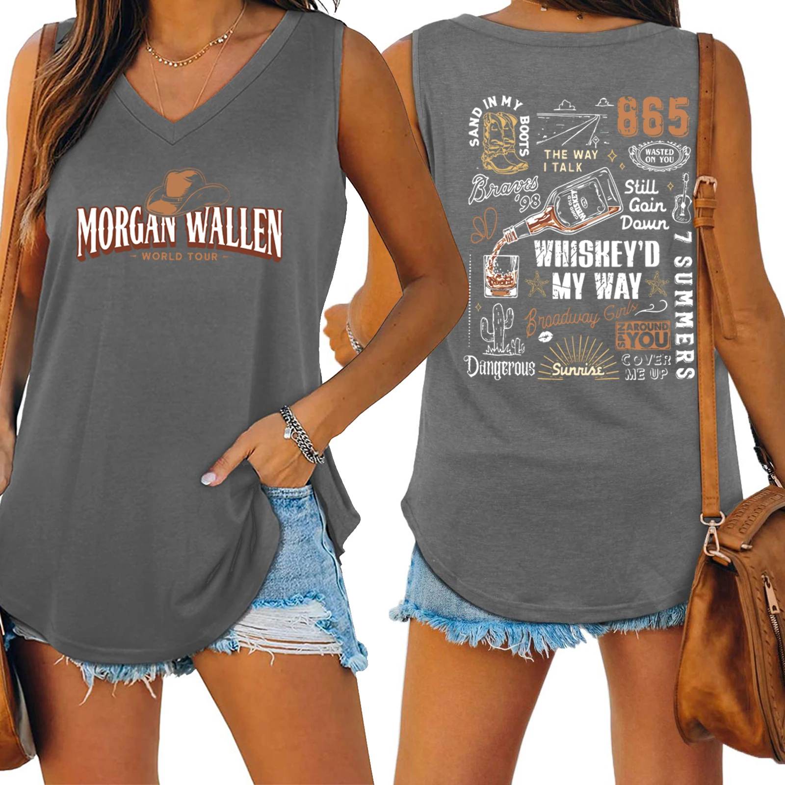 Wallen Tour 2024 Country Western V-Neck Tshirt for Women