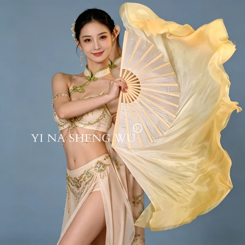

Customized Dance Fan Veil Pair 2pcs Circle Real Silk Dancer Practice Show Props Extra Long Flowy Chinese Folk Costume Props