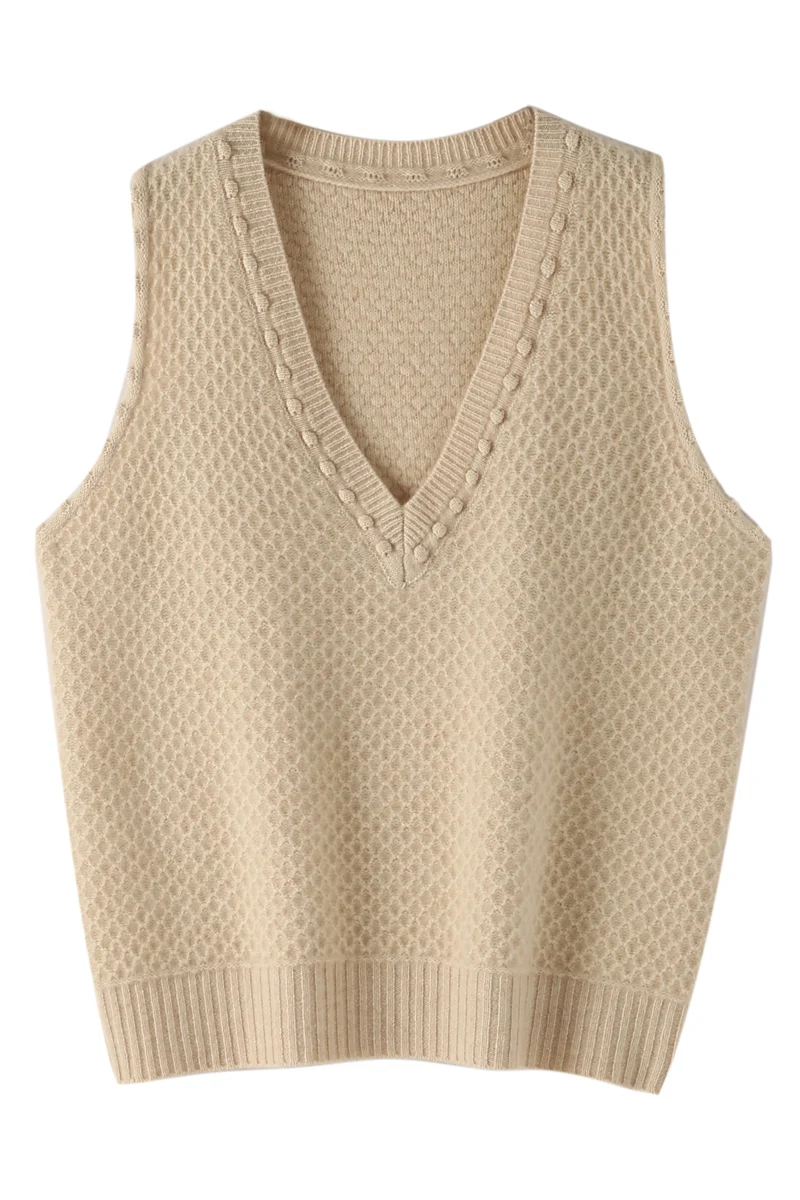 New Autumn Winter Women's 100% Merino Wool Sweater Vest V-neck Sleeveless Pullover Cashmere Waistcoat Soft Knitwear Simple Tops