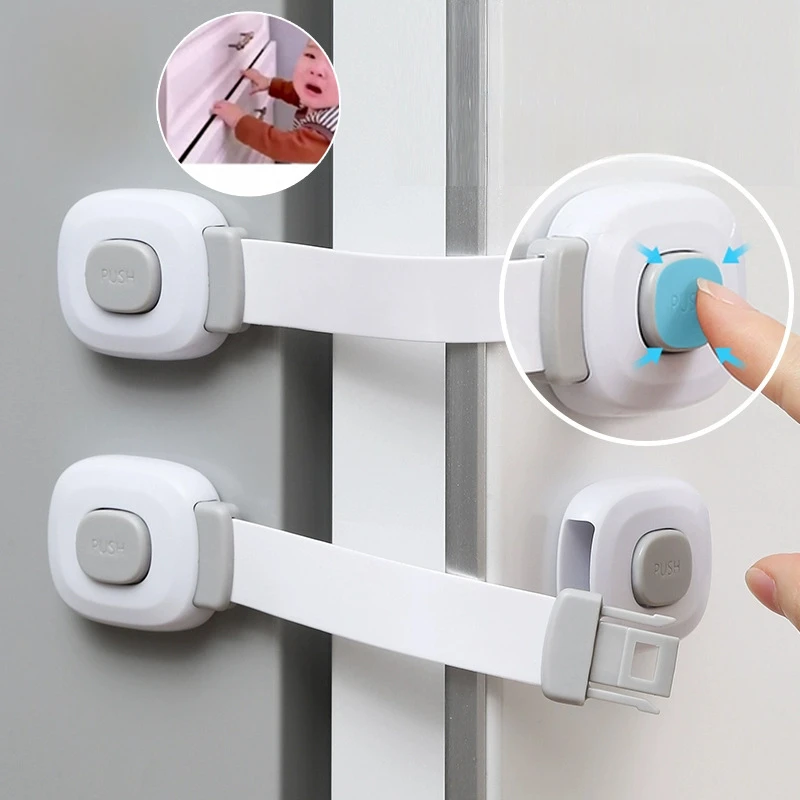4Pcs Baby Cabinet Locks Kids Safety Cabinet Proofing Child Safety Strap Lock Adhesive Drawer Fridge Oven Door Toilet Latches