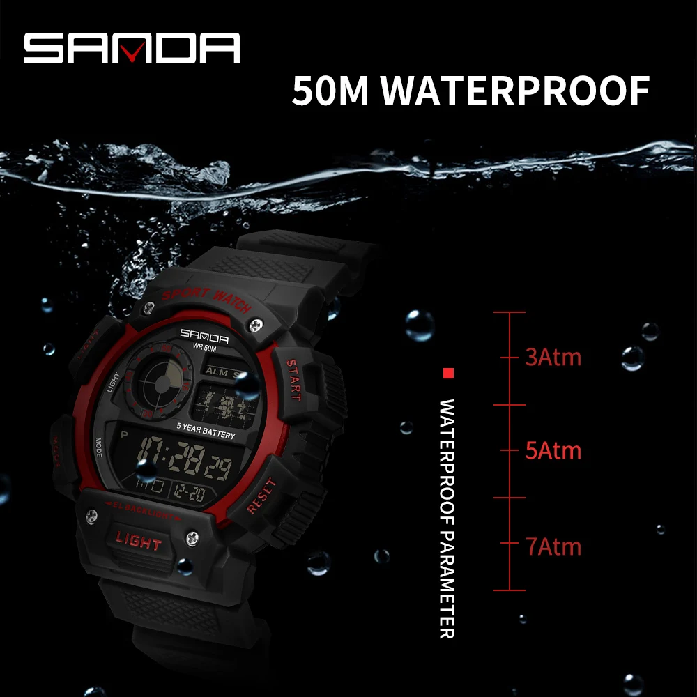 Fashion Sanda Top Brand Men 50m Waterproof Digital Watch Chronograph Sports Mens Student Swim Wristwatches G Style Watches Clock