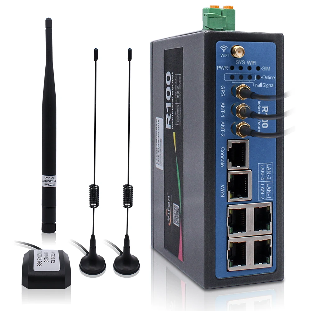 R100 Industrial 4G LTE Router CAT4 Modem With DIN Rail 4 Lan Ports Supports VPN For WiFi Bus