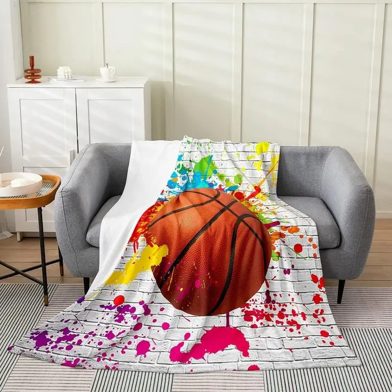 Basketball Fleece Throw Blanket for Gaming Sports Plush Blanket Decorative Ball Games Sherpa Blanket Gift for Basketball