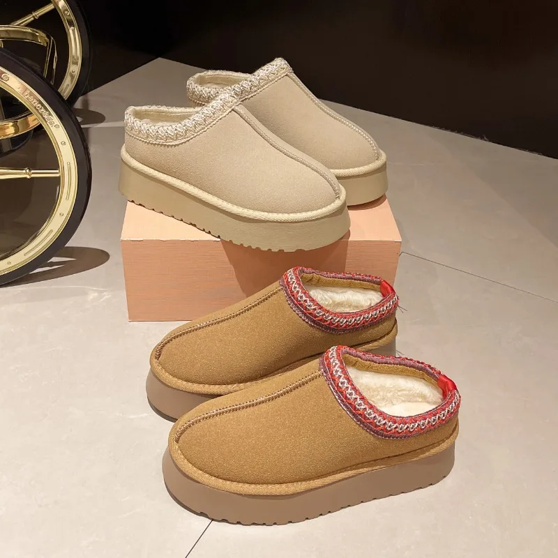 أحذية الثلوج النساء 2026 شتاء جديد قصير الكشمير الدافئة سميكة سوليد أحذية دون الكعب الصوف نصف النعال أحذية قطنية نسائية #4