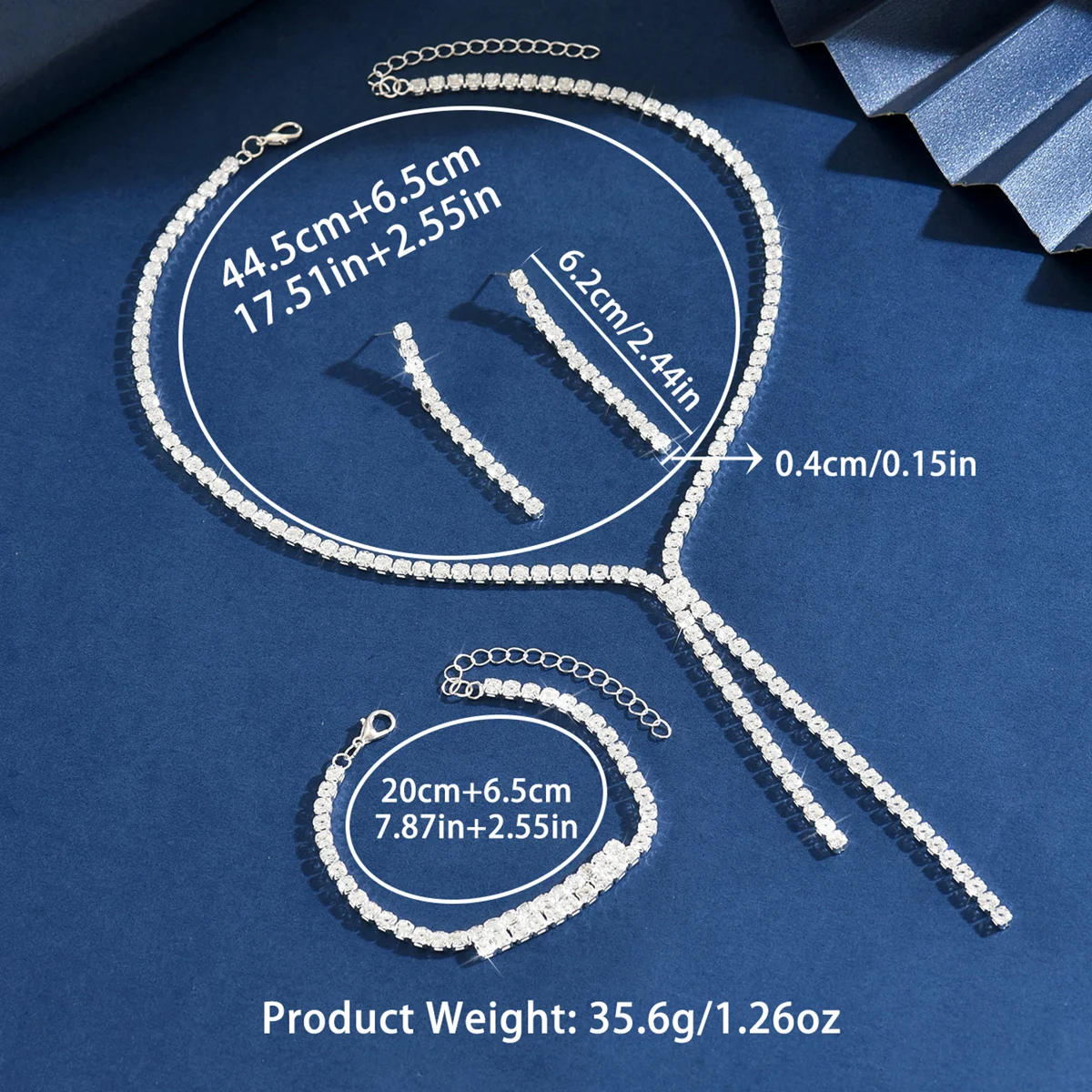 Elegant Diamond Studded Tennis Chain Necklace Earrings Bracelet 3-Piece Set Bridal Banquet Party Luxury Accessories