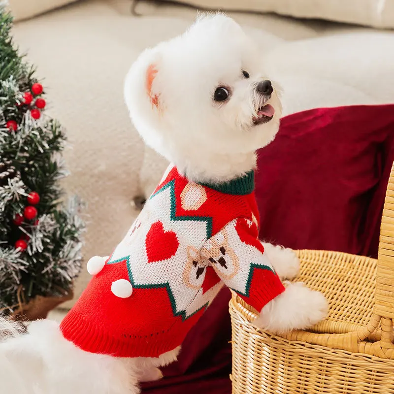 New Year\'s Christmas Teddy Bear Pullover Sweater for Outings Cute Two Legged High Neck Two Spring and Autumn Pet Dog Clothes