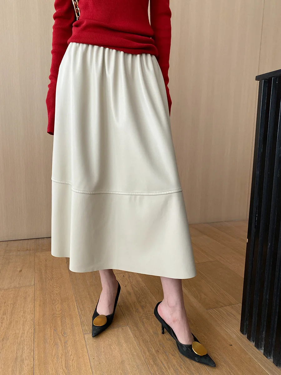 Lente En Herfst Dames Casual Effen Kleur Hoge Taille Losse Rok