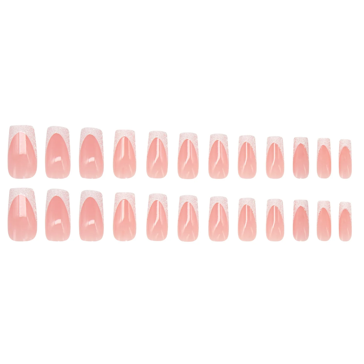Glitter White French Tip Nails Ballerina Coffin Press on Nails Medium Long Glossy Full Cover Fake Nails Acrylic Nails Reusable