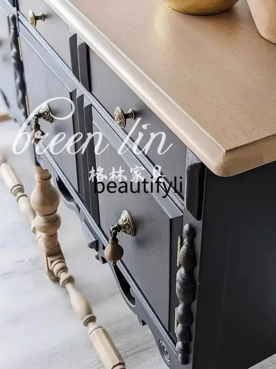 

53French retro solid wood porch cabinet partition decorative cabinet porch storage side cabinet