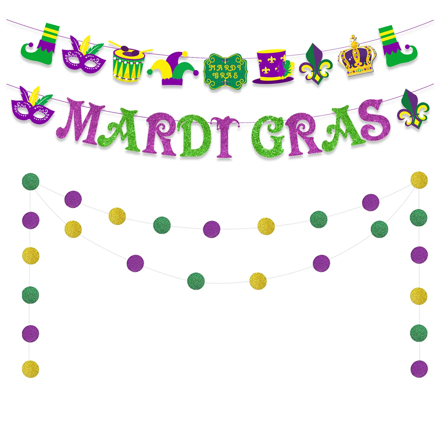 

Mardi Gras Party Decoration Mardi Gras Glitter Banner Garland Ornament Carnival Fat Tuesday New Orleans Holiday Party Supplies