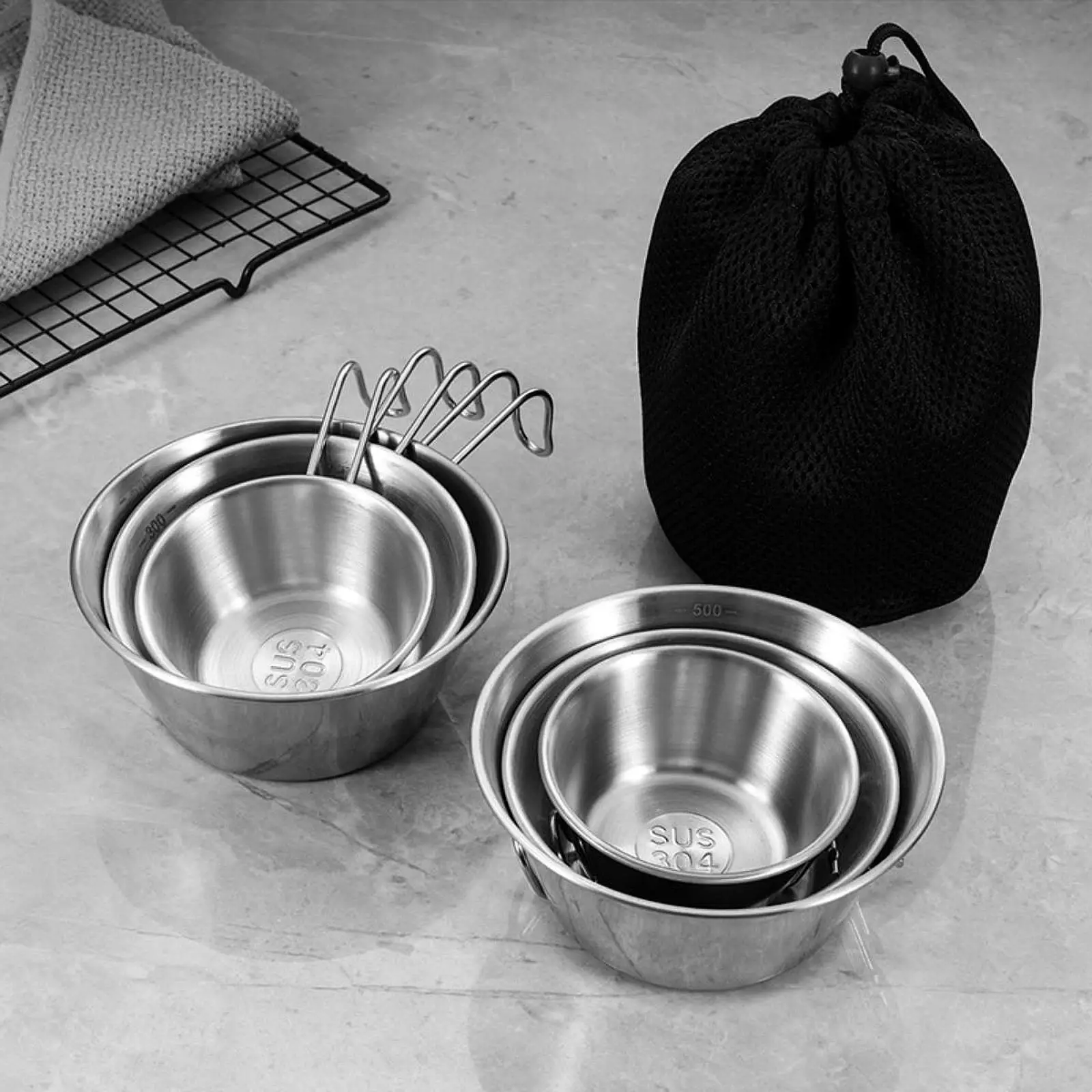 アウトドアでの食事や料理に最適なステンレス製キャンプボウル3個セット