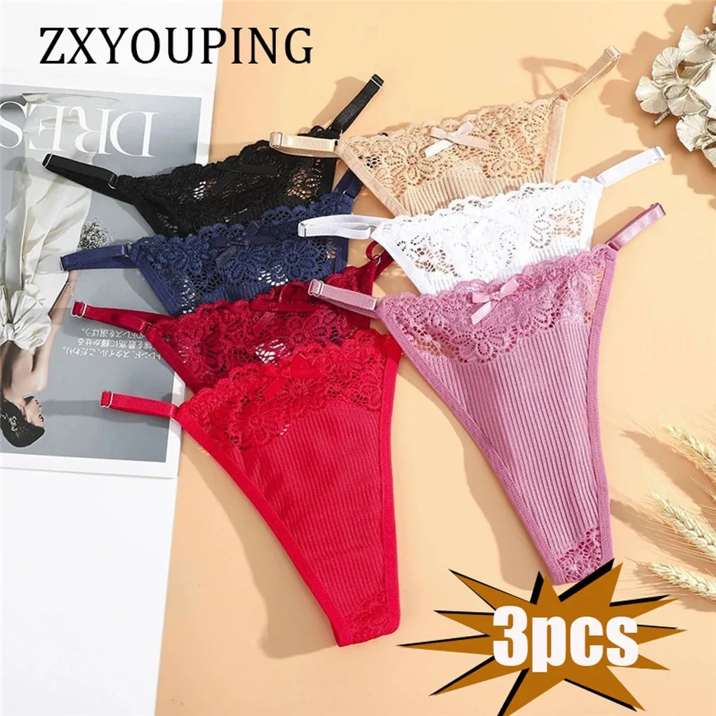 

ZXYOUPING 3 pcs of women's lace thongs/seamless panties/low waist sexy thongs/threaded thongs/European soft and comfortable seam