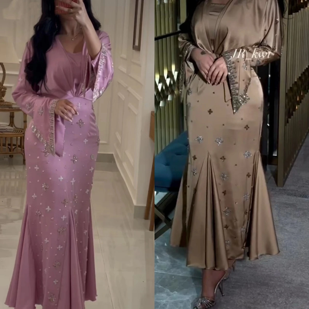 Vestidos De fiesta con mangas acampanadas para mujer, Vestidos brillantes con cuentas a mano, Vestidos De Noche De sirena De Oriente Medio, Vestidos formales 2023