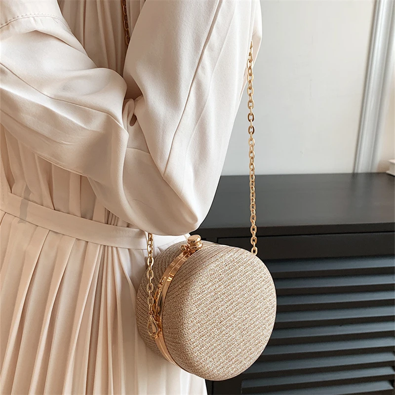 Evening Clutch Bag for Women Fashion Round Dinner Shiny Handbag Female Purse Chain Shoulder Crossbody Bags Banquet Dress Bag